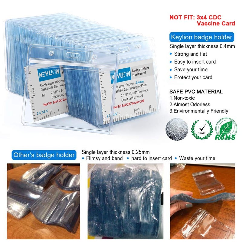 KEYLION 10 Pack Horizontal Name Tag ID Card Holders, Heavy Duty Clear Plastic Sleeve Cover w Waterproof Resealable Zip, fit 5 pcs Credit Card Size Cards or 3.5" x 2.5" Name Badge Inserts - Image 4
